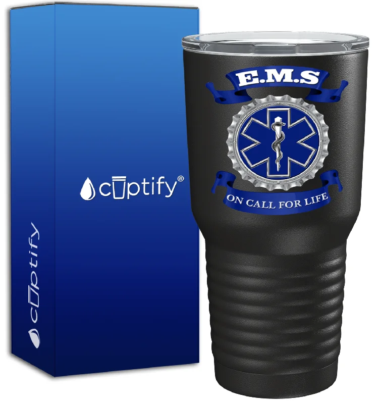 Rust-proof metal water cup-EMS Blue on Call for LIFE on 30oz Black Paramedic Tumbler