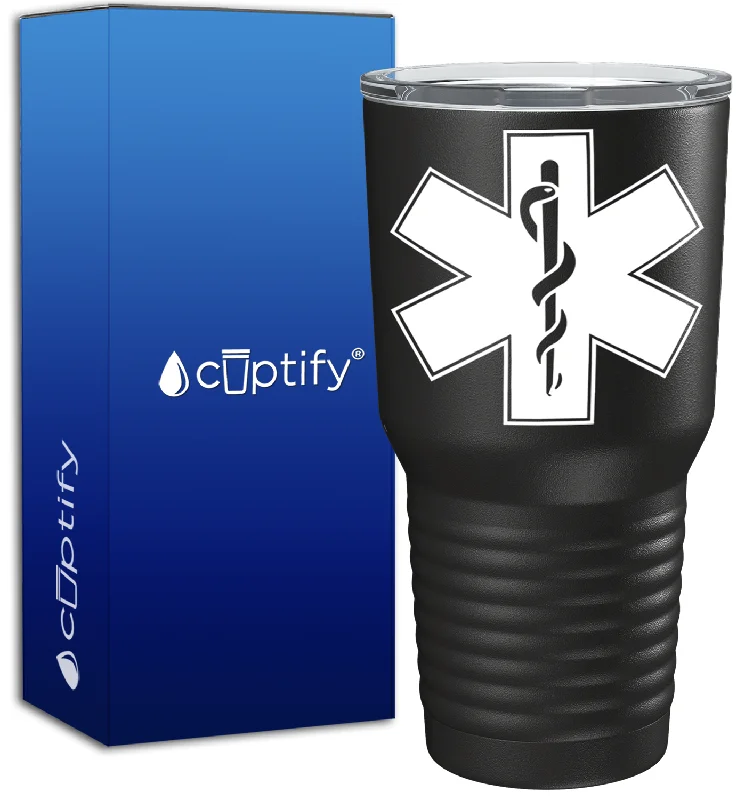 Heavy-duty whiskey tumbler-EMT EMS Caduceus Silhouette on 30oz Black Paramedic Tumbler