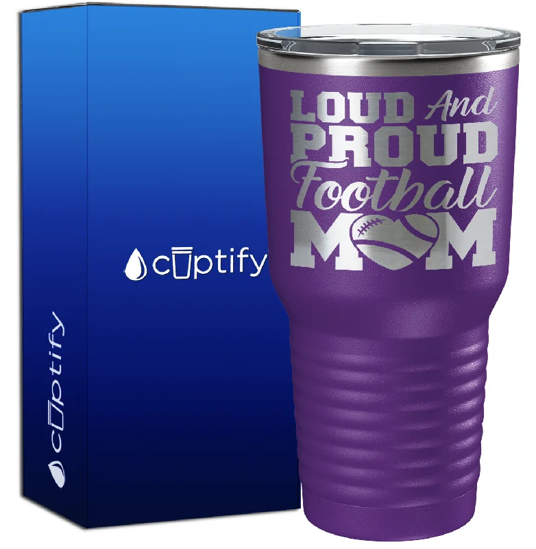 Collapsible silicone travel cup-Loud and Proud Football Mom Heart 30oz Football Tumbler