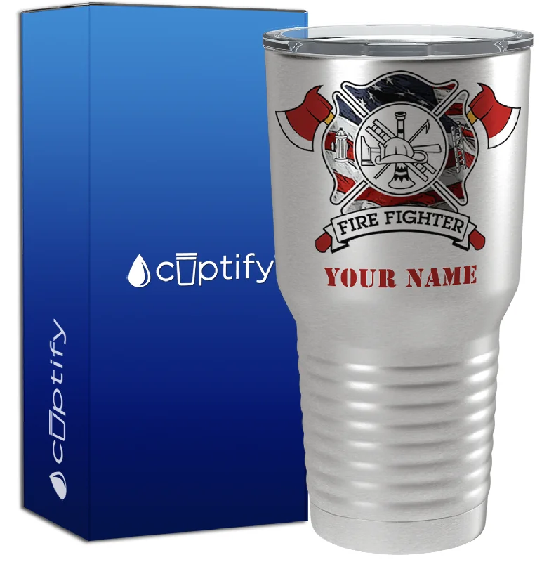 Small cappuccino coffee cup-Personalized American Flag FireFighters on Stainless 30oz Firefighter Tumbler