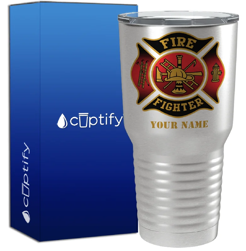 Glazed pottery water cup-Personalized Black Red Fire Department Badge on Stainless 30oz Firefighter Tumbler