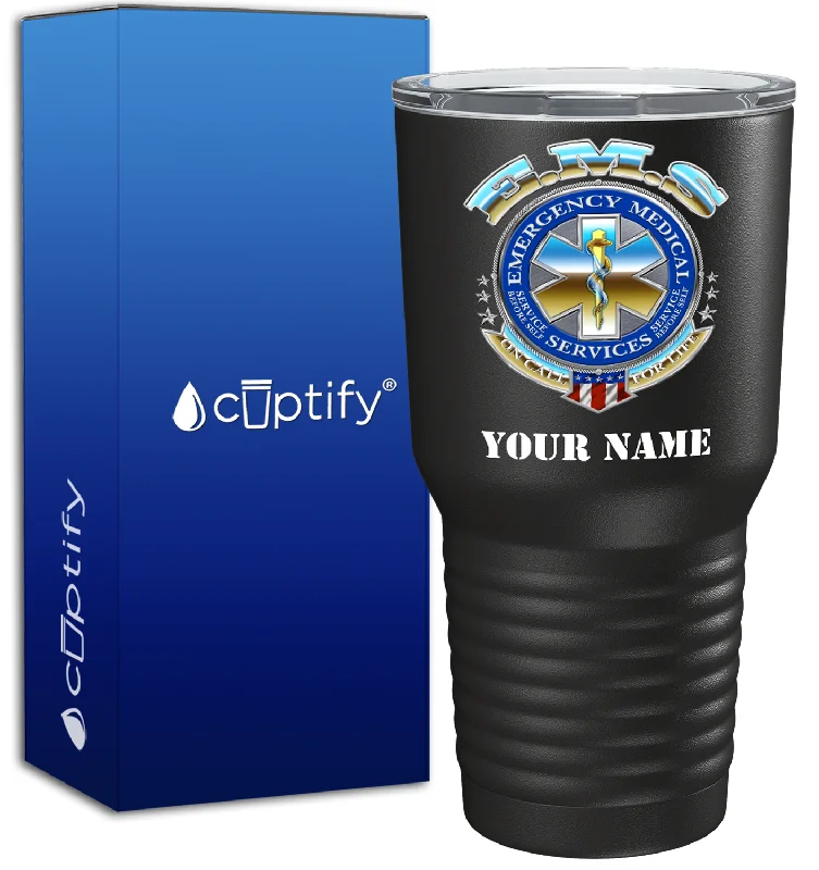 Portable iced coffee cup-Personalized Emergency Medical Services on 30oz Black Paramedic Tumbler