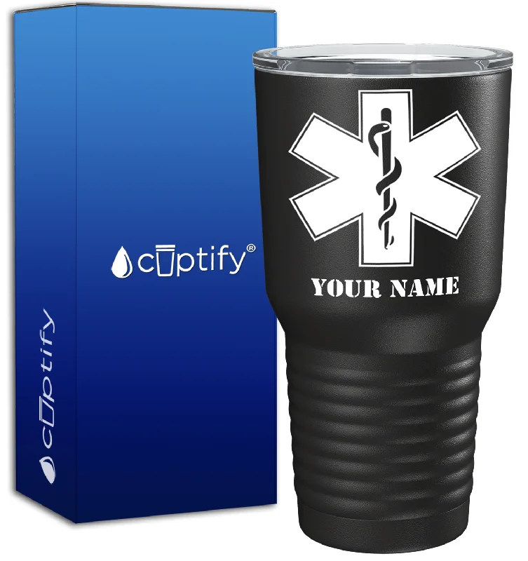 Ombre gradient tumbler-Personalized EMT EMS Caduceus Silhouette on 30oz Black Paramedic Tumbler