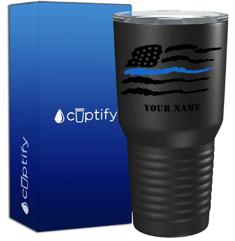 Compact espresso demi cup-Personalized Thin Blue Flag Police on Black 30oz Police Tumbler