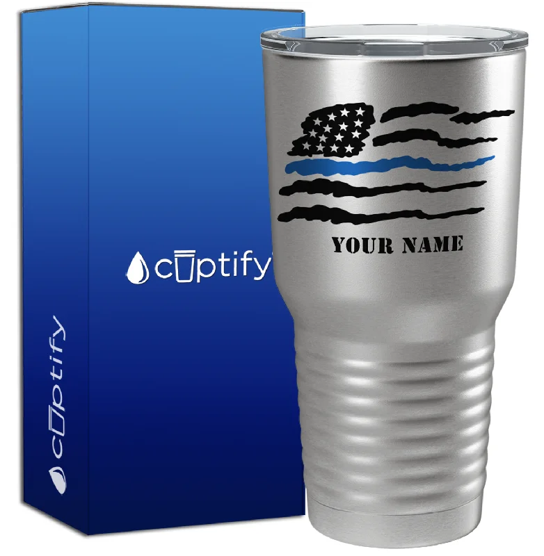 Lightweight aluminum tumbler-Personalized Thin Blue Flag Police on Stainless 30oz Police Tumbler