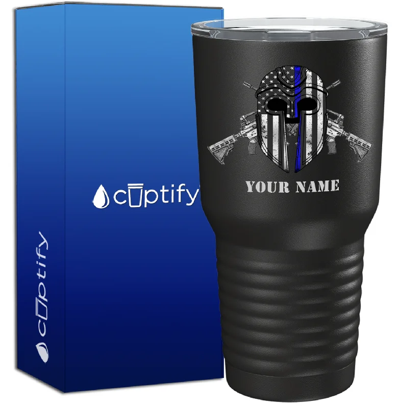 Sleek matte finish tumbler-Personalized Thin Blue Peacemaker on Black 30oz Police Tumbler