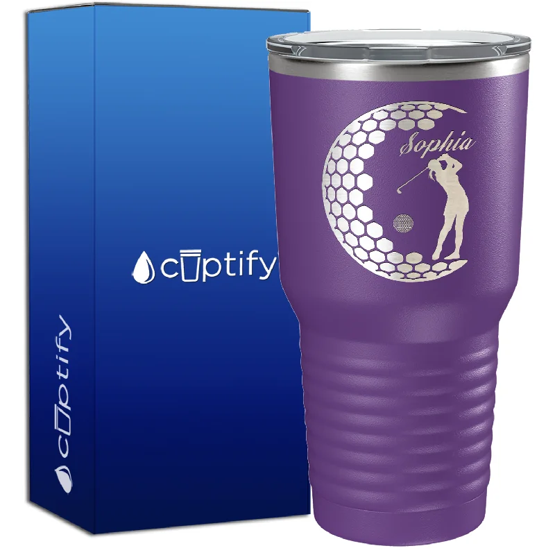 Collapsible silicone travel cup-Personalized Women Golfer 30oz Golf Tumbler