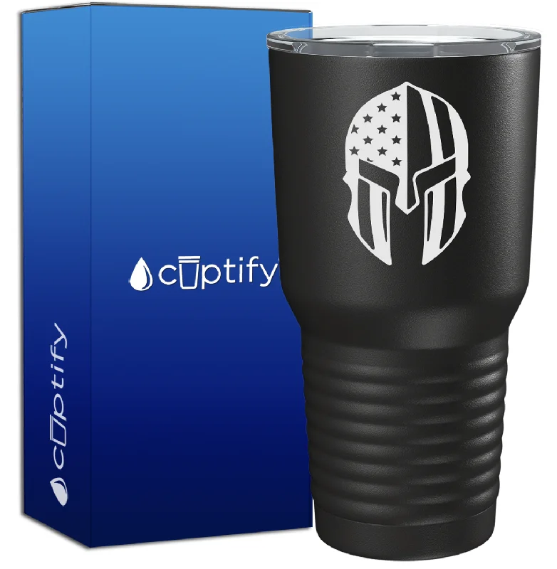 Wide base stability cup-Police Spartan Helmet on Black 30oz Police Tumbler