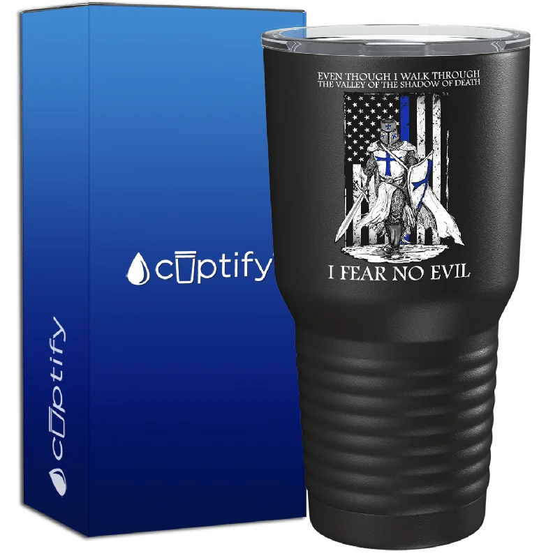 Sleek stainless steel mug-Thin Blue Line Police Knight on Black 30oz Police Tumbler